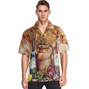 Imagem de visesunny Camisa masculina casual de botão manga curta havaiana retrô vinho tinto uva Aloha, Multicolorido, M