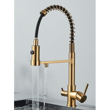Imagem de Filtro de água de cozinha filtrado preto, torneiras de cozinha com bico duplo, misturador de purificação de água para cozinha, ouro escovado