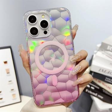Imagem de Capa magnética gradiente aurora cubo de água para iphone 15 promax 12 13 14 pro max 14 plus 11 capa de quadro de airbag, rosa, para iphone 14