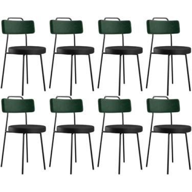 Imagem de Kit 08 Cadeiras Estofada Para Sala Jantar Barcelona L02 Facto Verde Musgo Couríssimo Preto - Lyam