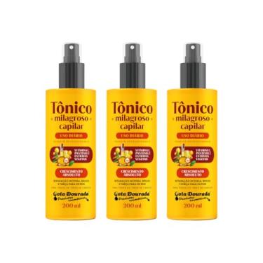 Imagem de Kit 3 Tônico Capilar Milagroso 200ml Fortalecimento Raiz E Fios Tratamento Capilar - Gota Dourada