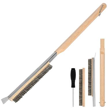 Imagem de Aolso Escova de forno de pizza, escova de 66 cm e raspador de aço inoxidável para pedra de pizza com chave de fenda e cerdas de latão à prova de calor, escova de limpeza de churrasqueira, forno de