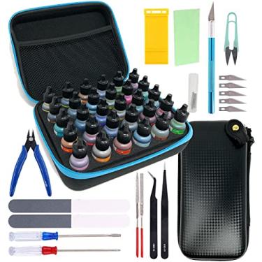 Imagem de Estojo de armazenamento de tinta Pixiss Model - Bandeja organizadora de tinta acrílica funciona com marcas de tinta de passatempo de topo redondo - Kit de acessórios de modelo Pixiss para montagem de