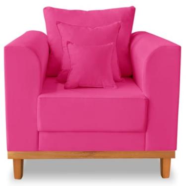 Imagem de Poltrona Sala de Estar Beny Suede Rosa Com Almofadas Decorativas - Madeira Prima Deccor