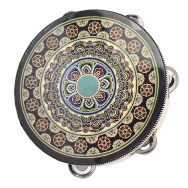 Imagem de Pandeiro de Madeira Portátil Com Sinos de Metal de 8 Polegadas, Conjunto de Instrumentos Educacionais de Sons de Tambor para Adultos e Crianças (Flor Negra)