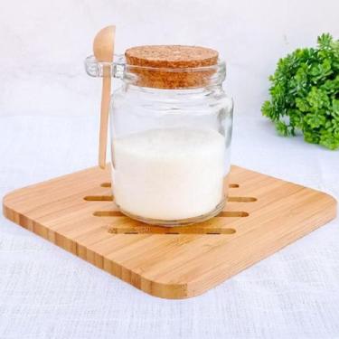 Imagem de Pote Açucareiro Saleiro Porta Temperos de Vidro com Tampa de Rolha e C