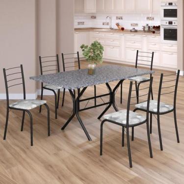 Imagem de Conjunto Sala de Jantar Mesa Retangular 140x75cm Tampo Granito Ocre 6 