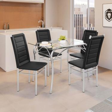 Imagem de Mesa de Jantar 4 Cadeiras Lion Tokio com Vidro Cromado/Preto - Art Panta