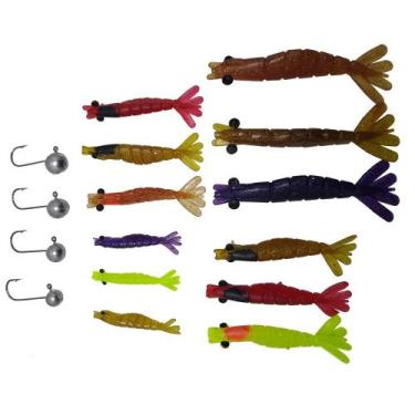 Imagem de Kit 12Pçs Camarão Artificial + 4Pçs Jig Head - Fishing Sports - Summer