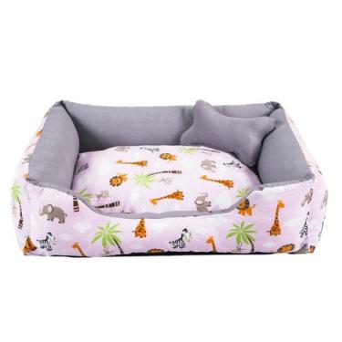 Imagem de Cama para Cachorro Grande 70X55 Com Zíper Estampa Safari Rosa Com Cinz