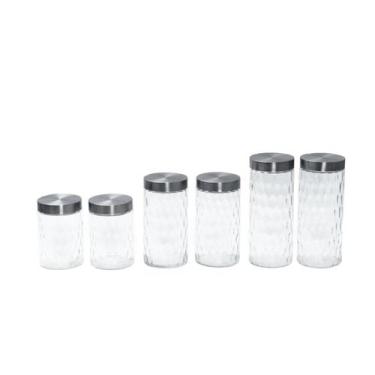 Imagem de Kit 6 potes de vidro com tampa inox bolhas redondo 1300ml, 1700ml e 22