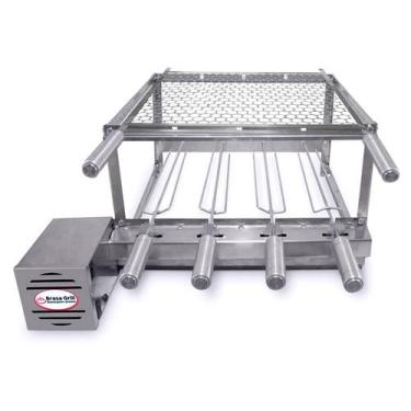 Imagem de Brasa Grill Tradicional Gira 4 Espetos Churrasqueira Giratória + Grelh