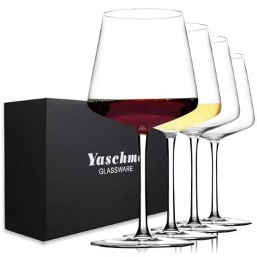 Imagem de Yaschmo Conjunto de 4 taças de vinho, cristal soprado à mão, taças modernas de 510 g com haste alta para vinho tinto e branco, ótima embalagem de presente para uso diário, de