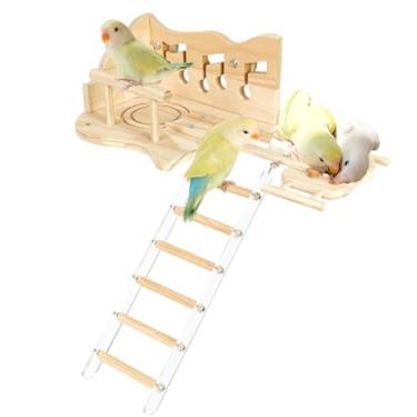 Imagem de Escada de escalada de papagaio, parquinho de madeira para pássaros com suporte de escada de escalada, suporte de papagaio para periquitos, conures, calopsitas, quakers, hamsters, conjunto de