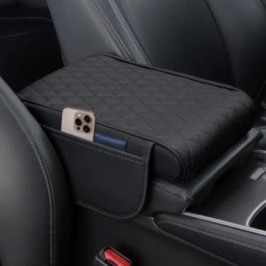 Imagem de Capa de console central de carro, almofada de couro com espuma viscoelástica para apoio de braço de carro com 2 sacos de armazenamento, almofada de caixa de assento universal à prova d'água,