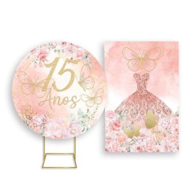 Imagem de Painel De Festa Redondo 1,50x1,50 + Painel Vertical 1,50x2,20 - 15 Ano