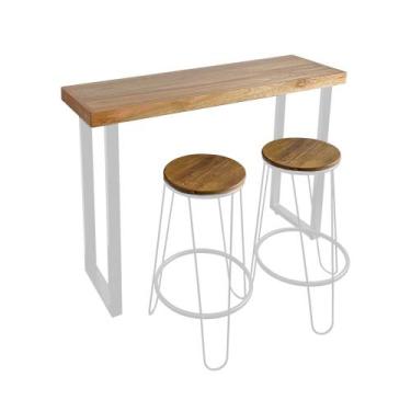 Imagem de Bancada Gourmet 120cm com 2 Banquetas Industriais Guatemala Base Branc