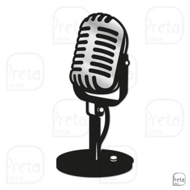 Imagem de Escultura de Parede Decorativo Microfone Clássico 50x23cm - Linha Pret