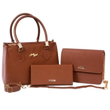 Imagem de Kit Bolsa Tote lorena + Bolsa corrente e Carteira - Aryel, Marrom