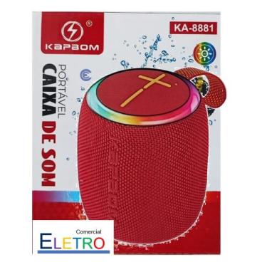 Imagem de Caixa de Som Portatil Vermelha Bluetooth Super Bass Som Ambiente Laser