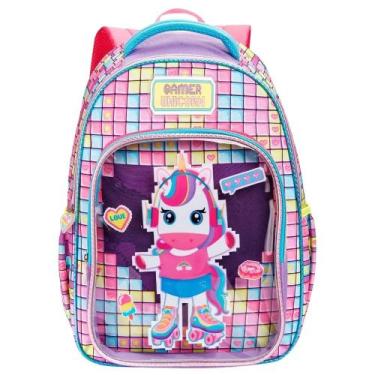Imagem de Mochila De Costas Escolar Infantil Unicórnio Gamer Meninas - Denlex, R