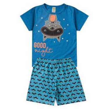 Imagem de Pijama Infantil Masculino Verão Good Night Cat - Hey Kids Azul - HeyKi
