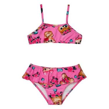 Imagem de Conjunto Biquíni Infantil Com Babado - Metida Moça, 10, Pets rosa cand