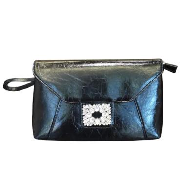 Imagem de NIGEDU Bolsa feminina clutch bolsa transversal de couro PU envelope noite embreagens femininas strass bolsa bolsa bolsas, Preto