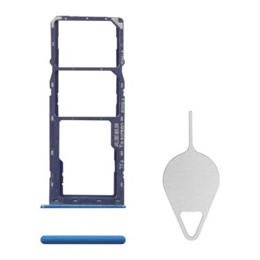 Imagem de BESJMYT Substituição da bandeja do cartão SIM para Samsung Galaxy A20s (versão SIM único) Adaptador de suporte de slot de bandeja de cartão azul com ejetor de agulha para A20s SM-A207F