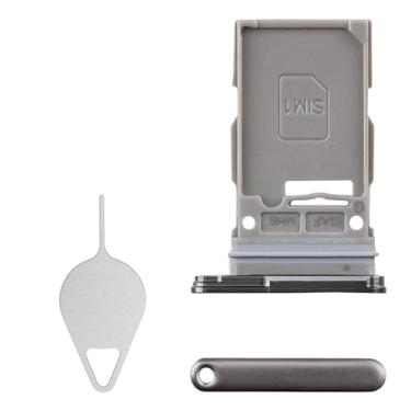 Imagem de BESJMYT Substituição da bandeja do cartão SIM para Samsung Galaxy S23 (versão SIM único) Adaptador de suporte de slot de bandeja de cartão verde com ejetor de agulha para S23 SM-S911U SM-S911U1