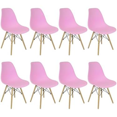 Imagem de Kit 8 Cadeiras Charles Eames Eiffel Wood Design Rosa - Lianto Decor
