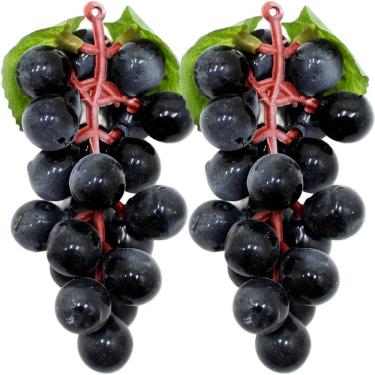 Imagem de Kit 4 Cachos De Uva Preta Fruta Artificial Silicone De 12cm