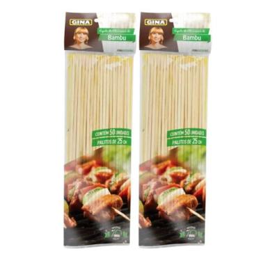 Imagem de Kit 2 unidades de Saco de espetinho de Bambu Gina 25 cm com 50 unidade