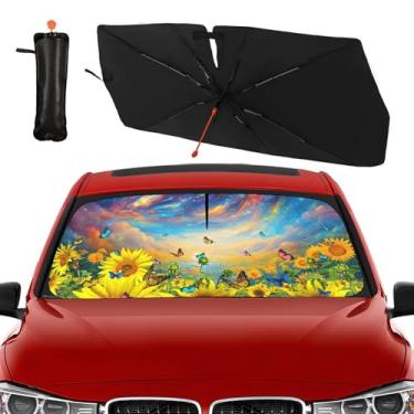 Imagem de Guarda-sol de para-brisa de carro guarda-chuva dobrável girassol e borboletas guarda-chuva de carro capa de guarda-sol bloqueio UV carro janela frontal para-sol capas de para-brisa para caminhões