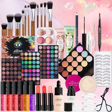 Imagem de Kit de Maquiagem POPFEEL Pinceis, Paleta de Sombras e Batons