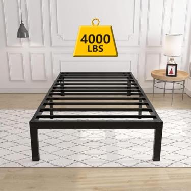Imagem de yookare Moldura básica de cama de 35,5 cm, 1587 kg, base de colchão, substituição de mola/plataforma de ripas de aço/fácil de montar/com armazenamento/sem ruído, solteiro