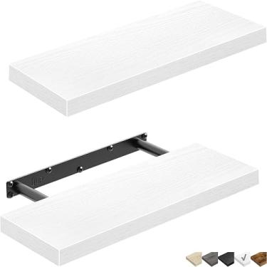 Imagem de Prateleiras flutuantes de parede QEEIG (015-W2) estante de livros pequena, para banheiro, quarto, cozinha, sala de estar, fazenda, conjunto com 2, branco, 40,6 cm