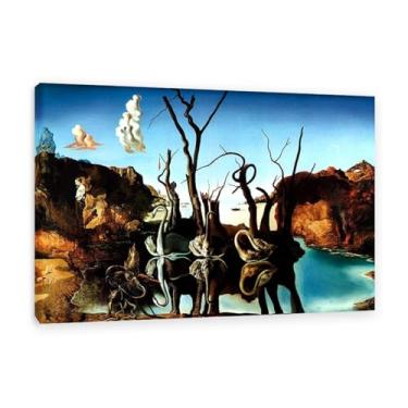 Imagem de Decoração de sala de arte de parede em tela emoldurada, cisnes refletindo elefantes, pintura em tela, impressões em tela de pintura a óleo clássica, decoração de casa surrealismo 20x30 cm (20.3x30.5