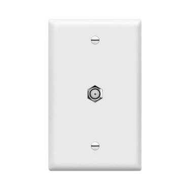 Imagem de ENERLITES Placa de parede com conector de cabo de televisão coaxial, para caixas de cabo/receptores de satélite/videocassetes, conector F81, 1 entrada 11,4 cm x 7 cm, placa de parede coaxial única branca 6601-W 1