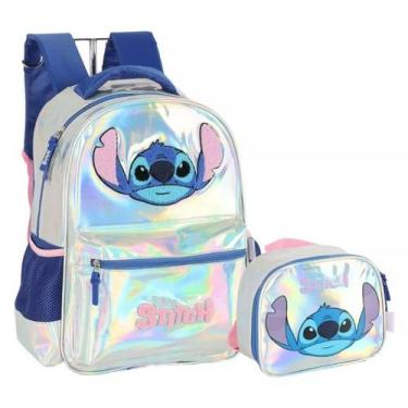 Imagem de Kit Mochila Costas Holográfica Stitch Com Lancheira 2025 - Luxcel