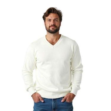 Imagem de Blusa Suéter Masculino Em Tricot Frio Casaco Grosso - KantyLan, Branco