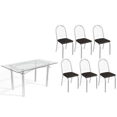 Imagem de Sala de Jantar Completa Elba c/ Tampo de Vidro 150cm e 6 Cadeiras Noru
