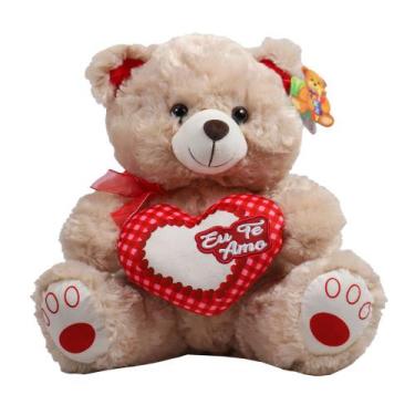 Imagem de Urso Pelúcia 31cm Sentado Coração Eu Te Amo FE7302 - Fizzy, Bege