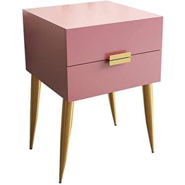 Imagem de Mesa de cabeceira inteligente armário de cabeceira com gavetas branco com 2 madeira, mesa de cabeceira preta, simplicidade cinza moderno, unidade de armazenamento, 40 x 41,5 x 59 cm (preta) (rosa)