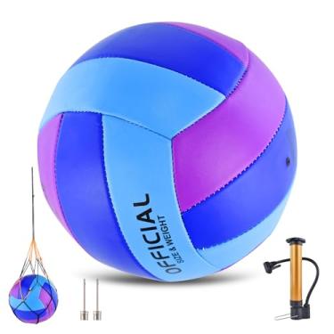 Imagem de ELKCIP Bolas de vôlei oficiais tamanho 5, bolas de vôlei recreativas macias com bomba e bolsa de rede para uso interno e externo, praia, piscina, água, areia, jogo, treinamento, presente para mulheres
