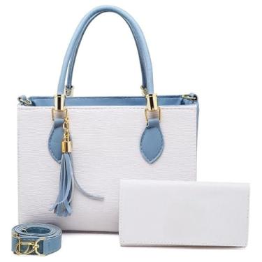Imagem de Kit bolsa + carteira Tradicional Moderna Transversal Feminina (BRANCO/AZUL,M)