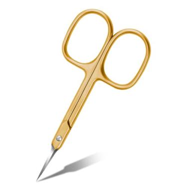 Imagem de Tesoura de cutícula extrafina, aparador de cutículas para manicure e pedicure, lâmina curva, ponta precisa e pontiaguda, kit de cuidados para nail art, dourada, h