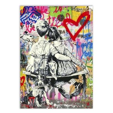 Imagem de Placa Decorativa Grafite Casal De Crianças Arte De Rua Banksy Decoração Poster Quarto Sala