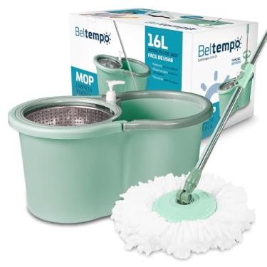 Imagem de Mop Giratório Limpeza Esfregão 360º Balde 16 Litros Cesto Aço Inox Com Refil Rodas E Alça BT-141 Beltempo