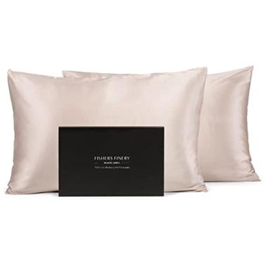 Imagem de Conjunto de fronhas Fishers Finery de 30 mm 100% seda de amoreira pura de testada para uso doméstico (Castanho, Queen, 2 unidades)